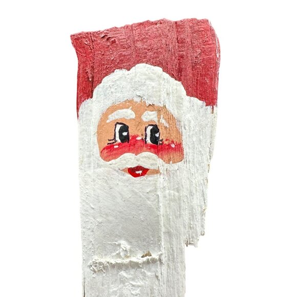 Hand Painted Santa Claus Wood Pin Brooch Christmas Holiday Hat Red White - Picture 4 of 9